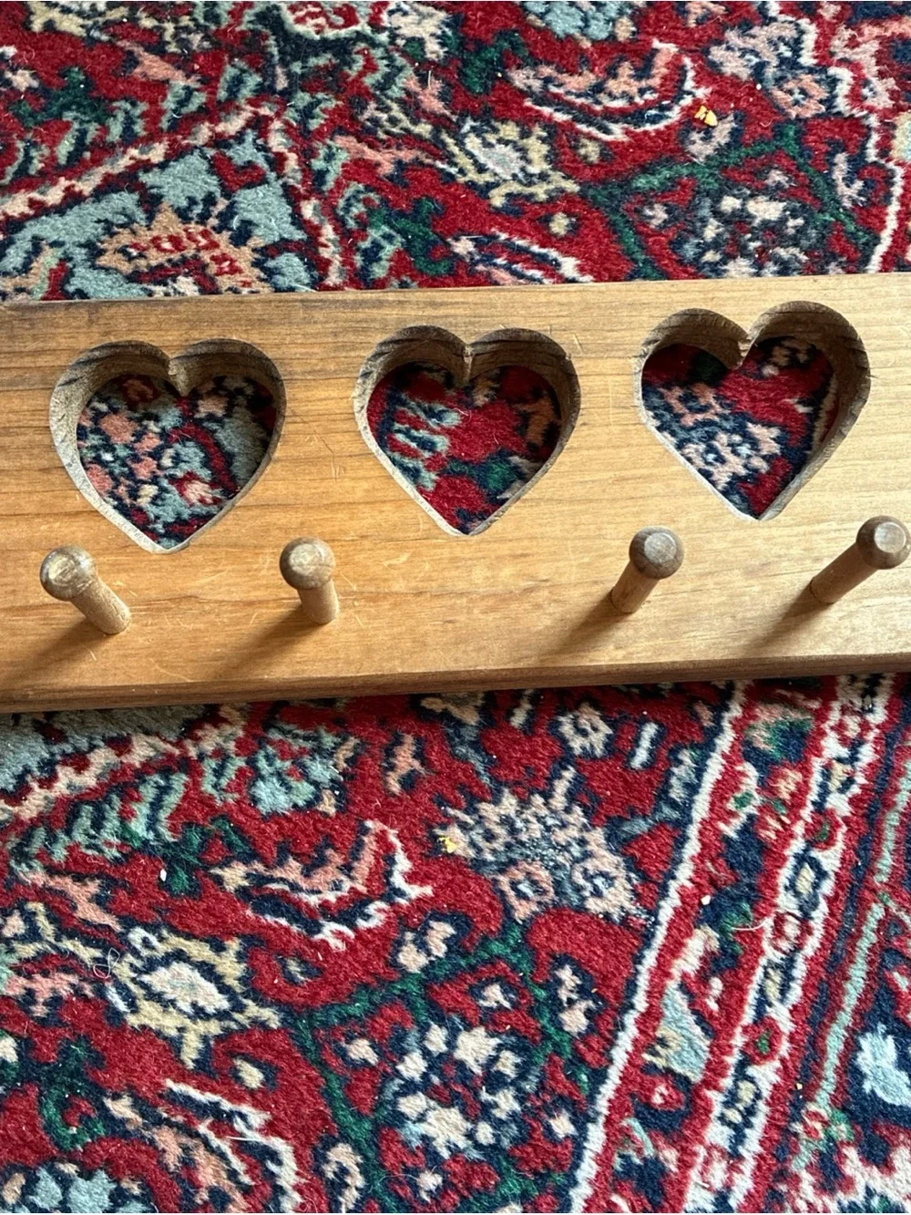Wood Heart Shelf with 4 pegs Cottagecore